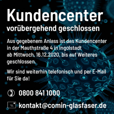 Das Kundencenter in der Mauthstraße 4 ist ab 16.12.20 bis auf Weiteres geschlossen.