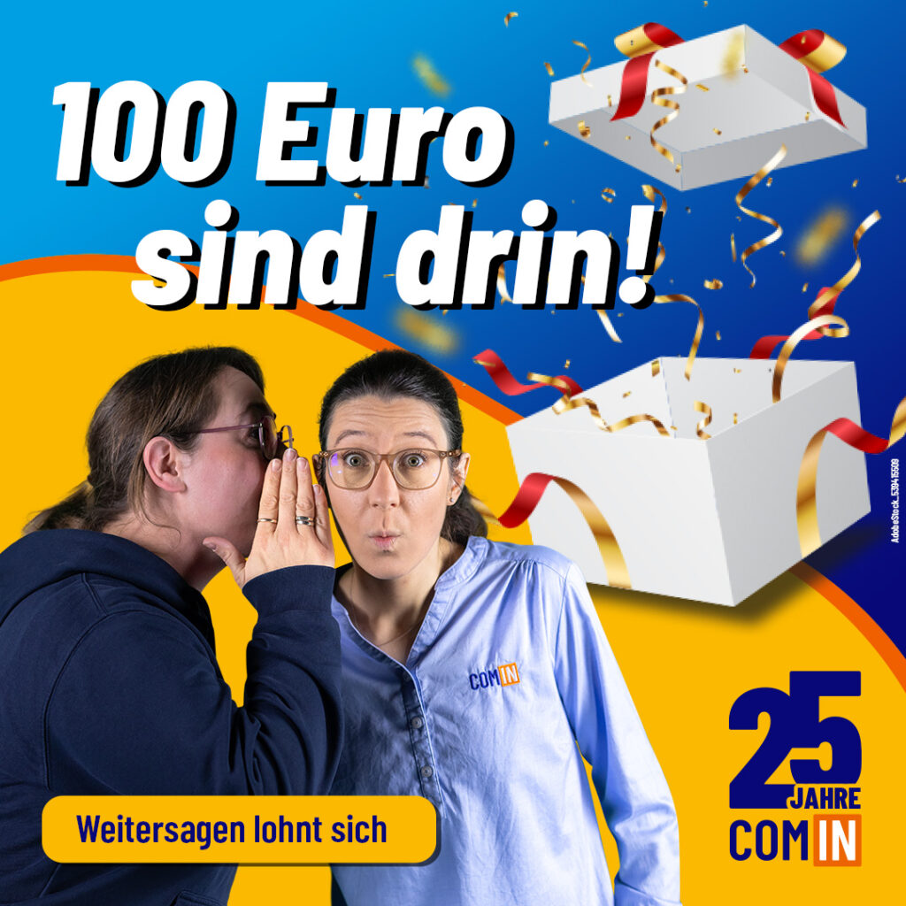 Beitrag für Kunden-werben-Kunden mit dem Hinweis "Weitersagen lohnt sich", denn es können bis zu 100€ an Gutschrift gegeben werden.
