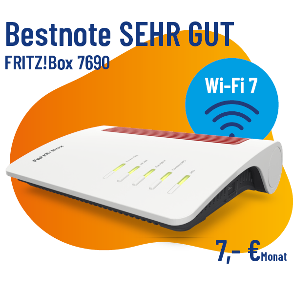 Foto: FRITZ!Box 7690 mit Wi-Fi 7 für 7,-€ im Monat; Bestnote SEHR GUT
